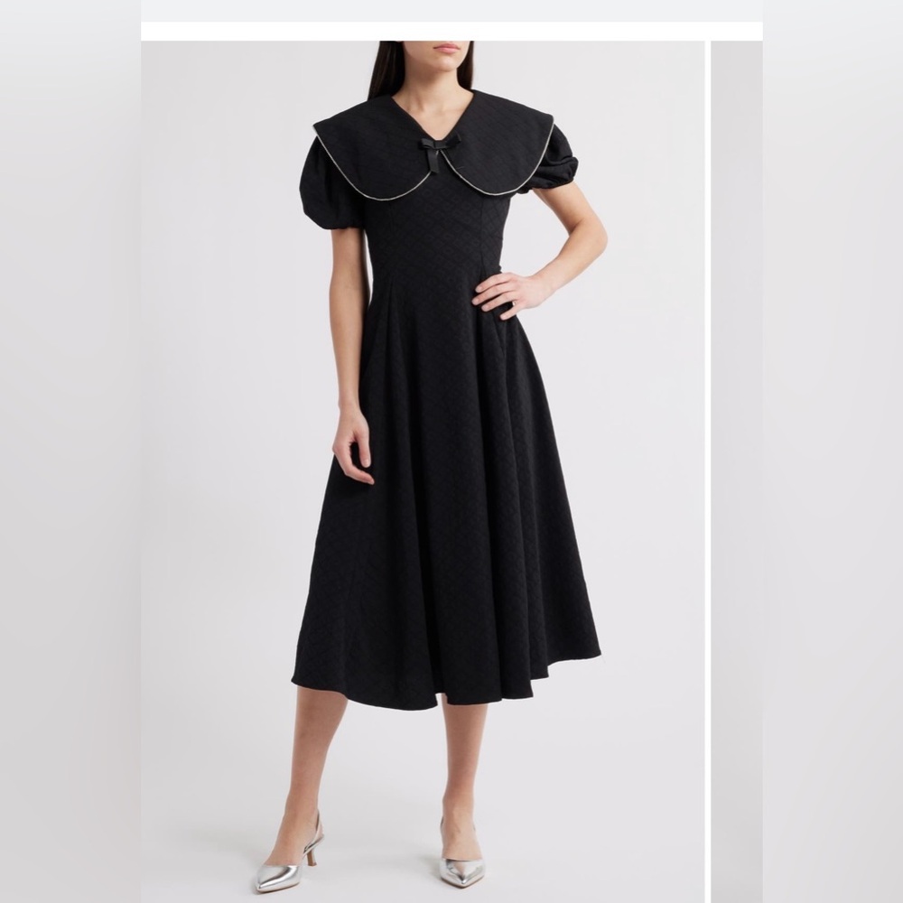 Sister Jane Black Midi Dress with Statement Collar